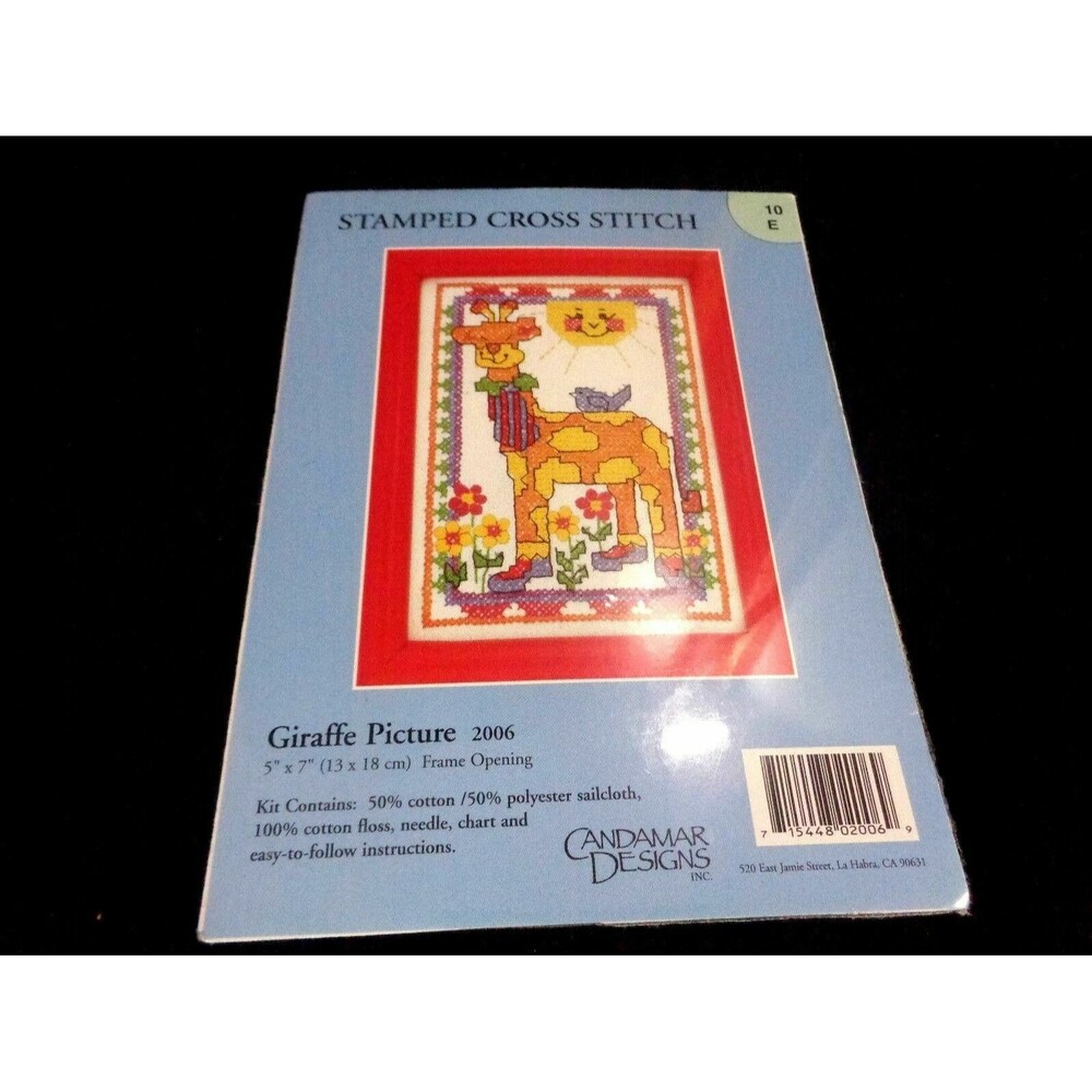 GIRAFFE Cartoon Stamped Cross Stitch kit Cadamar Designs NEW 5″ x 7″ Picture